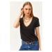 Olalook Women's Black Deep V-Neck Modal Touch T-Shirt