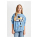 DEFACTO Girl Blue Looney Tunes Printed Oversize Fit Wide Pattern Crew Neck Sweatshirt