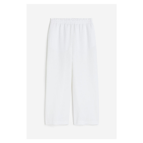 H & M - Cropped kalhoty z lněné směsi - bílá H&M