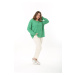 Şans Women's Plus Size Green Crew Neck Long Sleeve Blouse