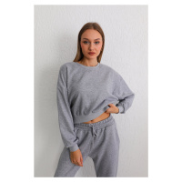 BİKELİFE Women's Gray Oversize Crop Sweatshirt