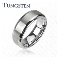Prsten z wolframu stříbrné barvy - broušený středový pás, lesklé okraje - Šířka: 6 mm,