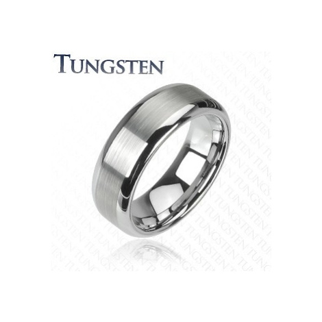 Prsten z wolframu stříbrné barvy - broušený středový pás, lesklé okraje - Šířka: 6 mm, Šperky eshop