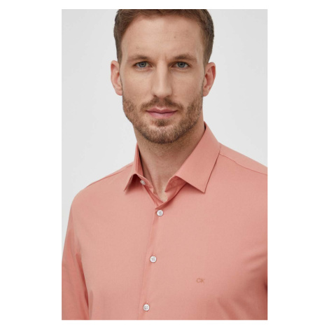 Košile Calvin Klein pánská, růžová barva, slim, s klasickým límcem