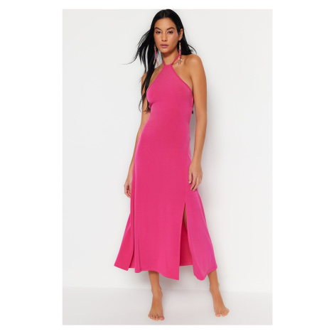 Trendyol Fuchsia Fitted Maxi Knitted Backless Beach Dress