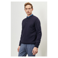 ALTINYILDIZ CLASSICS Men's Navy Blue Standard Fit Normal Cut Polo Collar Woolen Dobby Knitwear S
