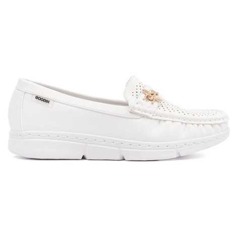 Goodin Luxusní bílé dámské mokasíny bez podpatku