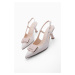 Marjin Women's Pointed Toe Scarf Thin Heel Buckle Classic Heel Shoes Arsim Ecru