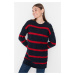 Trendyol Navy Blue Striped Buttoned Shoulder Knitwear Sweater