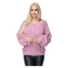 Fialovo-růžový vlněný svetr s jemným vzorem a dierkovené rukávy pro dámy