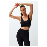 Trendyol Black Brushed Soft Fabric Supported/Shaping Printed Knitted Sports Bra