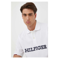 Bavlněné polo tričko Tommy Hilfiger bílá barva, s aplikací