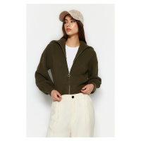 Trendyol Khaki Crop pletený svetr na zip