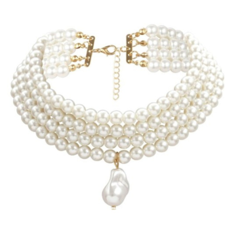 Camerazar Dámský náhrdelník Choker z mnoha bílých perel, zlaté kování, délka 34 cm + 10 cm prodl