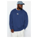 Trendyol Navy Plus Size Oversize/Wide-Fit Animal Embroidered Inner Fleece Sweatshirt