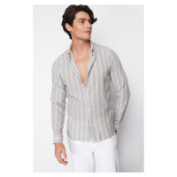 Trendyol Light Khaki Slim Fit Striped Shirt