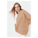 Trendyol Beige Loose Hooded Printed and Raised Knitted Sweatshirt