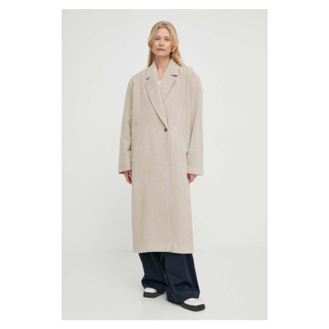 Vlněný kabát Herskind béžová barva, přechodný, oversize Birgitte Herskind