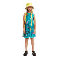 Dětské bavlněné šaty Desigual tyrkysová barva, mini