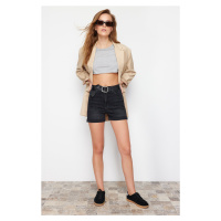 Trendyol Black Folded Leg Denim Shorts