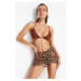 Trendyol Leopard Patterned Mini Knitted Pleated Mesh Pareo