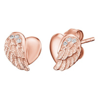 Engelsrufer Růžově zlacené stříbrné náušnice Srdce s andělským křídlem a zirkony ERE-LILHW-STR