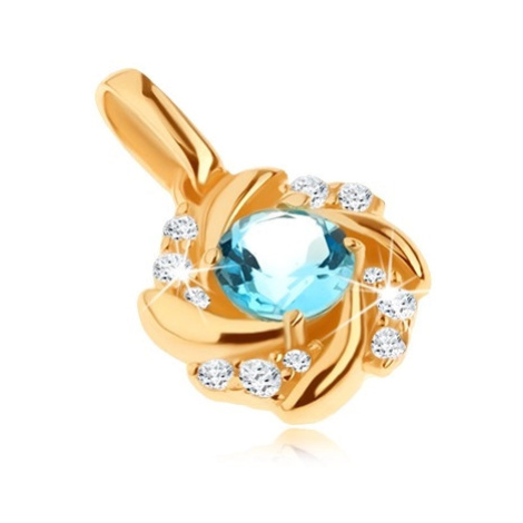 Zlatý přívěsek 585 - slunce s modrým topasem a zatočenými paprsky, zirkony Šperky eshop