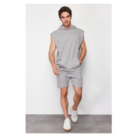 Trendyol Gray Oversize Hooded Pocket Sleeveless Sweatshirt Undershirt