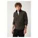 Avva Men's Anthracite Fleece Sweatshirt High Neck Cold Resistant Half Zipper Regular Fit