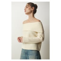 Happiness İstanbul Women's Cream Madonna Collar Knitwear Sweater