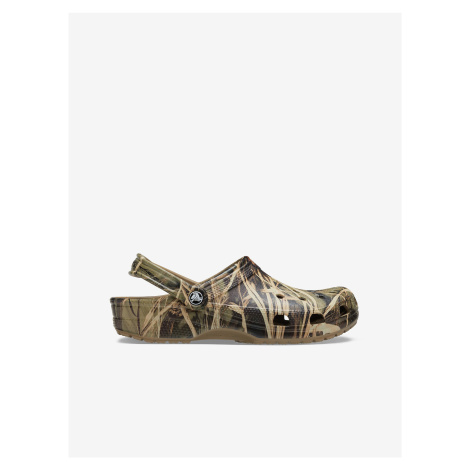 Khaki vzorované pantofle Crocs Crocband Realtree - Pánské