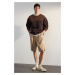 Trendyol Dark Brown Oversize/Wide Cut Color Block Fleece Inside Basic Sweatshirt