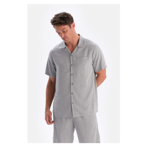 Dagi Gray Short Sleeve Pocket Detailed Woven Shirt