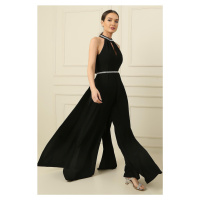 By Saygı Crepe Jumpsuit with Stone Collar and Waist Chain Belt