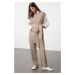 Trendyol Mink Belted Rice Knit Sweater-Pants Knitwear Bottom-Top Set