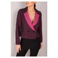 armonika Women's Fuchsia Double Breasted Collar Two Color Cachet Crop Jacket