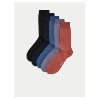 Sada pěti párů pánských ponožek v černé, modré a červené barvě Marks & Spencer Pima