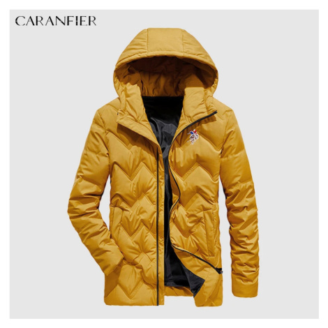 Zimná páperová bunda pánska s kapucňou a prešívaním CARANFLER