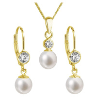 Evolution Group Pozlacená sada šperků se zirkony a pravými perlami 29006.1 (náušnice, řetízek, p