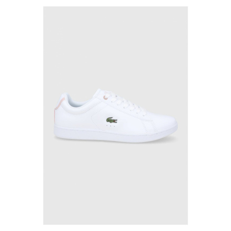 Kožené boty Lacoste Carnaby Evo bílá barva, na plochém podpatku