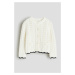 H & M - Propínací svetr z ažurového úpletu - bílá