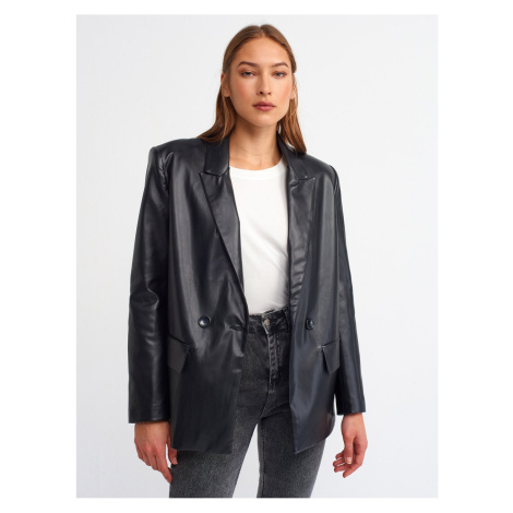 Dilvin 6939 Faux Leather Jacket-black