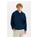 DEFACTO Oversize Wide Pattern Hooded Kangaroo Pocket Basic Plain Sweatshirt