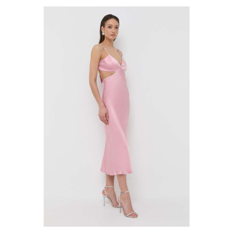 Šaty Bardot růžová barva, maxi