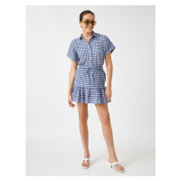 Koton Elastic Waist and Ruffled Mini Checkered Skirt