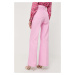 Kalhoty Victoria Beckham dámské, růžová barva, široké, high waist