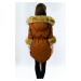 Dámská zimní bavlněná bunda parka v karamelové barvě s kožešinou (XW801X)