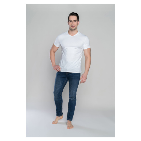 Tričko Ikar s krátkým rukávem a výstřihem do V - bílé Italian Fashion