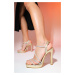 LuviShoes GENEVO Women's Gold Skin Stone Platform Heel Evening Dress Shoes