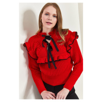 Bianco Lucci Women's Bow Detail Frilly Sweater